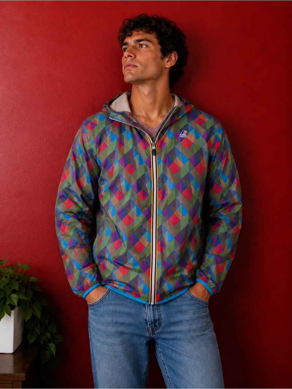 K-Way Men's Multicolor Patterned Packable Jacket